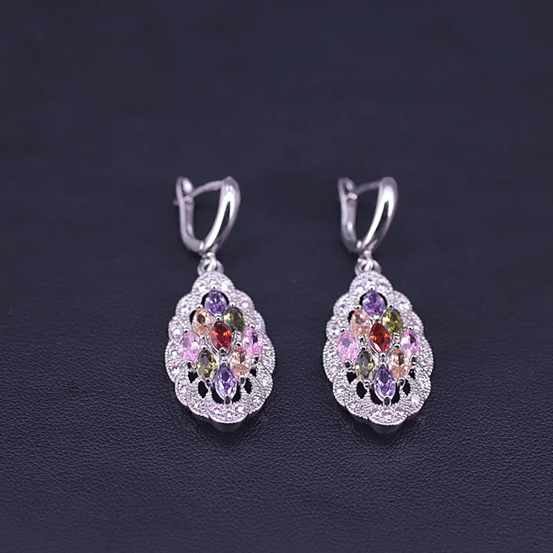 big sale colorful zircon jewelry for women drop earrings necklace ring bridal jewelry in store