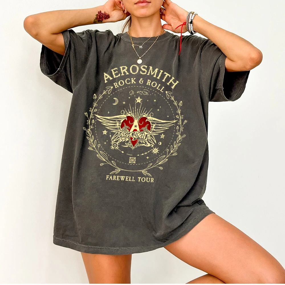 100% Cotton Top Shirts Aerosmith Farewell Tour Hard Rock T Shirt Women Retro Casual O Neck Top Tee Y2K Female Top Summer