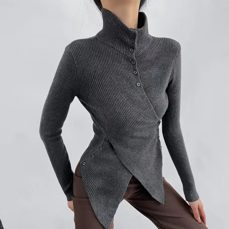 

Tuularose женский вязаный кардиган однотонный однобортный лоскутный свитер с высоким воротом повседневная уличная одежда женские джемперы