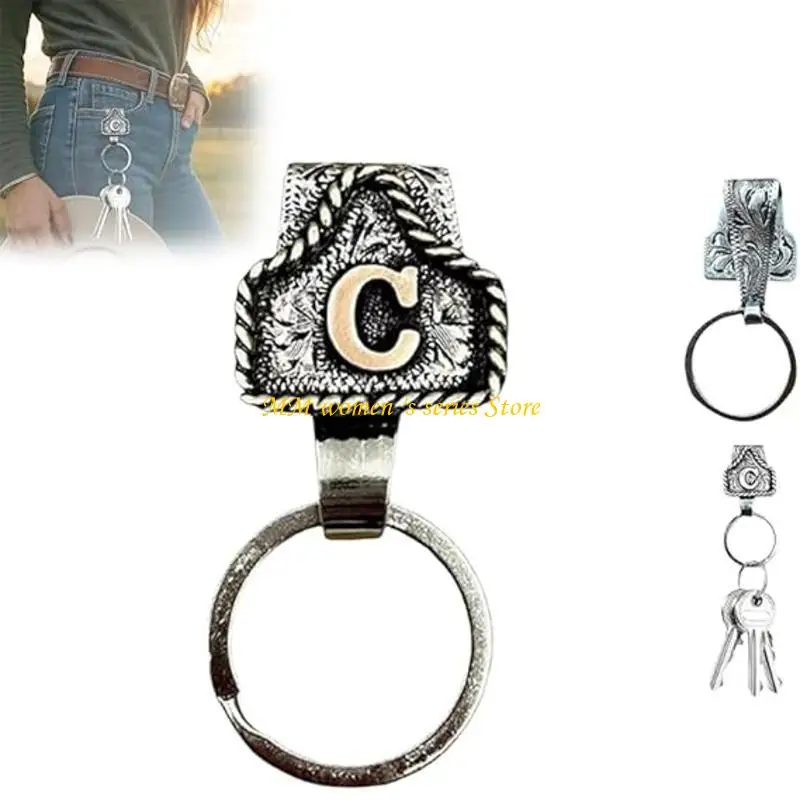 Q39C Biểu đồ cao bồi Western Cowboy, Thư thủ công cổ điển A-ZI clip Keychain ban đầu, Chuỗi khóa kim loại cá tính cho vành đai