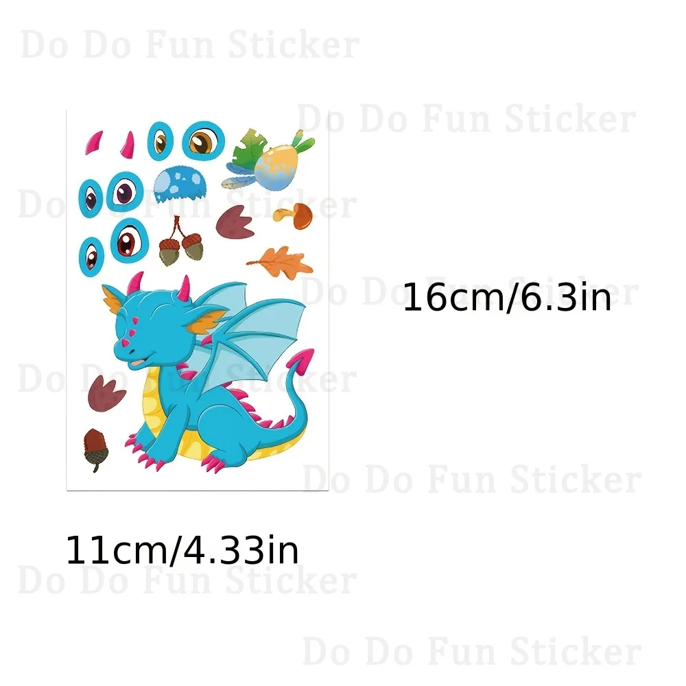 8PCS Cartoon Cool Handsome Dragon Facial Features Creative DIY Sticker Decorate Colorful Little Flying Dragon Decal