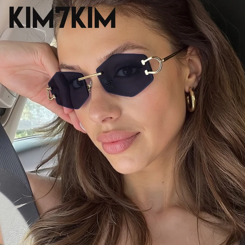 

Punk Rimless Hexagon Sunglasses Women 2025 Luxury Brand Trendy Polygon Sun Glasses Metal Frame Eyewear For Lady Frameless Shades