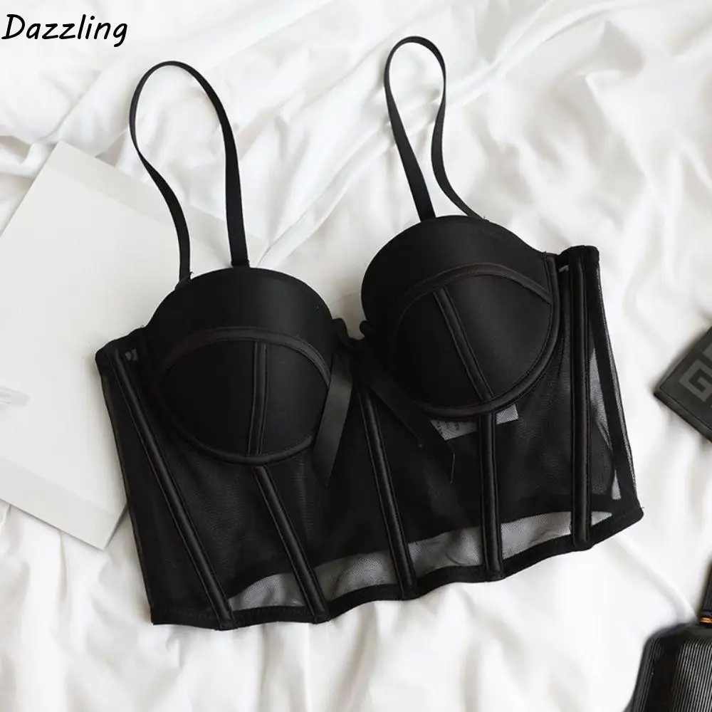 

Spicy Girl Style Thin Fishbone Vest Bras Bowknot Seamless Underwear for Women Transparent Close-fitting Push Up Bra Party