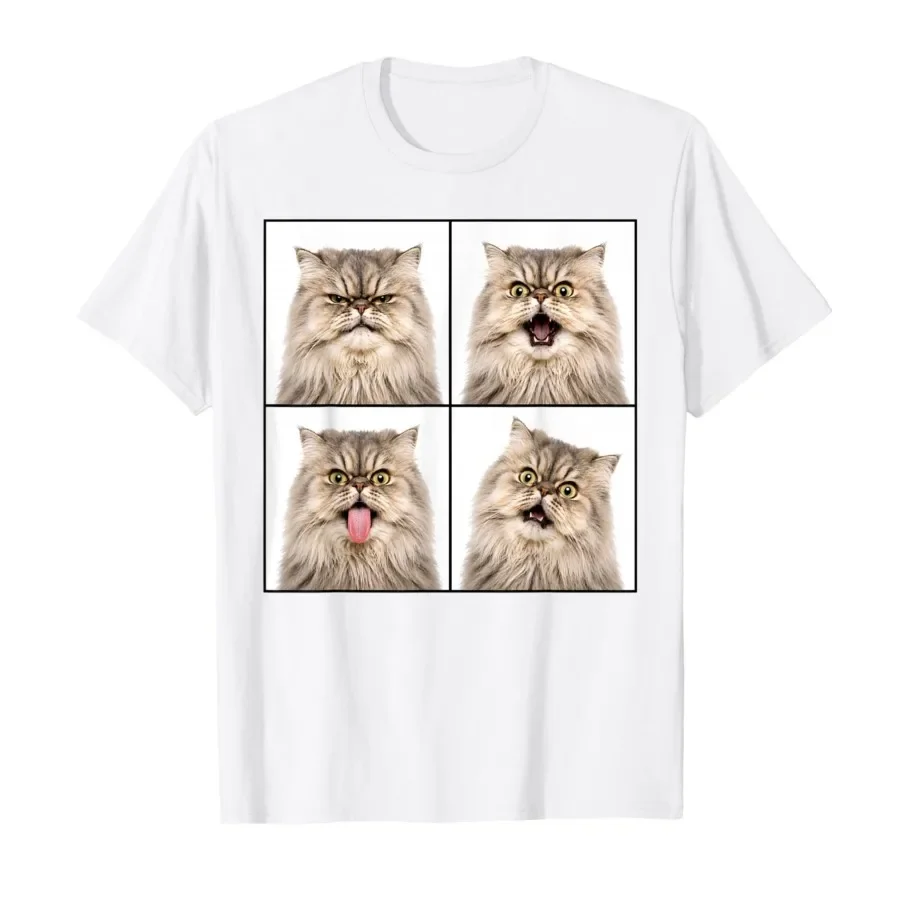 

Persian Cat in Photobooth _ Funny Furry Cute Cats Faces T-shirt For Men Women 100% Cotton T Shirts Short Sleeve Tops 0427-2