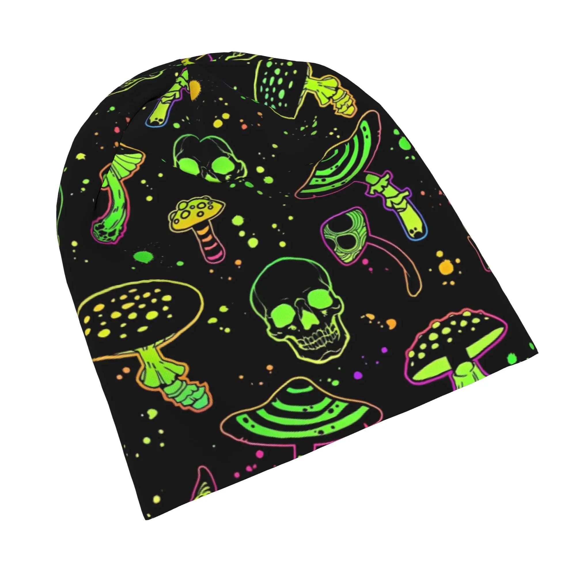Psychedelic Neon Mushrooms Skull Cap  Goth Unisex Outdoor Skullies Beanies Hats Summer Warm Dual-use Bonnet Hats