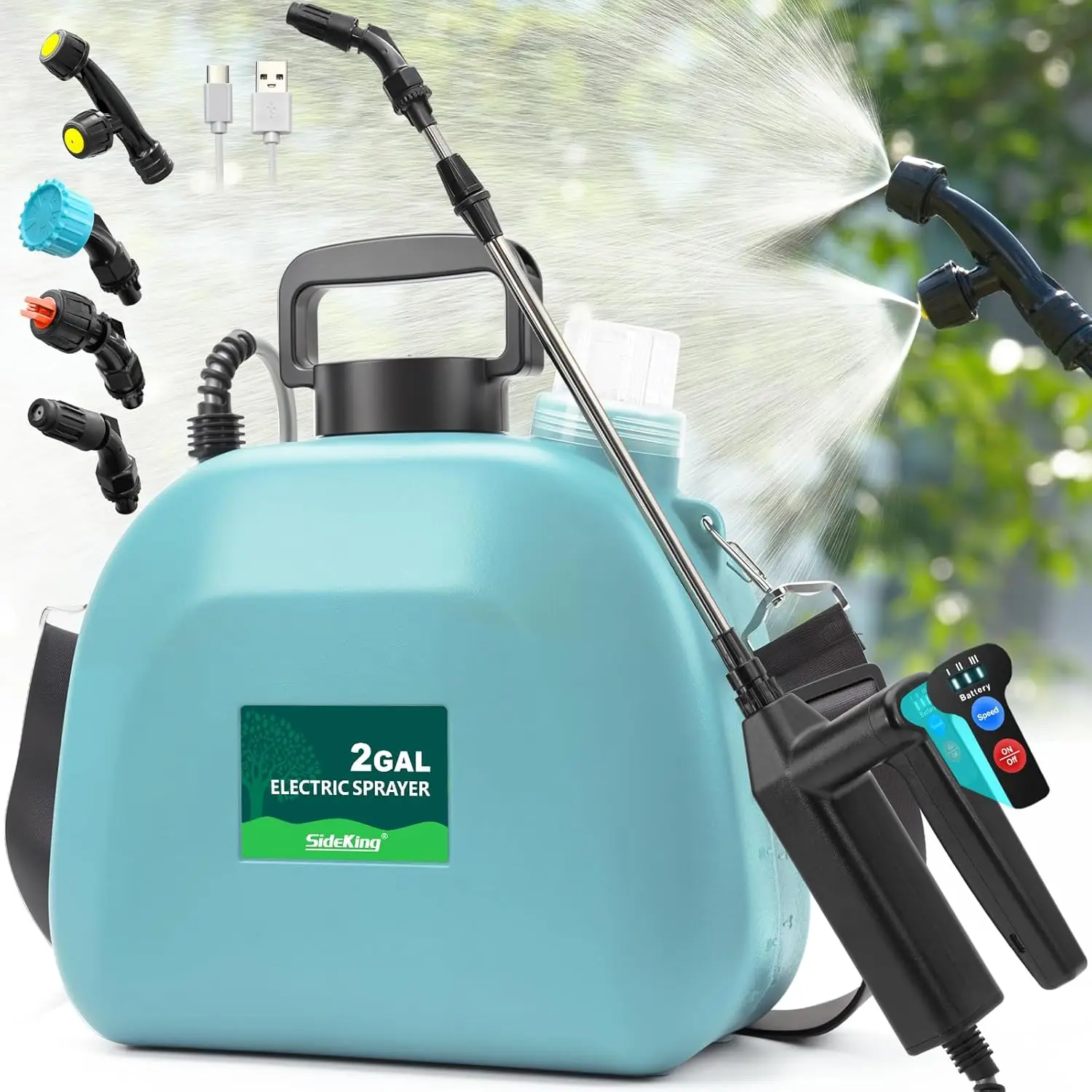 

Battery Powered Sprayer 2 Gallon, 2025 Upgraded Electric Weed Sprayer with 3 Spray Forces, Battery Indicator, Rechargeable Handl