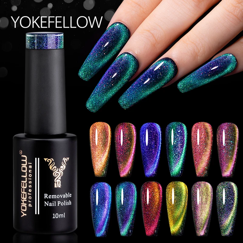 

YOKEFELLOW Gel Nail Polish 9D Cat Magnetic Gel Shiny 12 Colors Glitter Holographic Laser UV LED Varnish Cat-Eye Nails 10ML/1PC