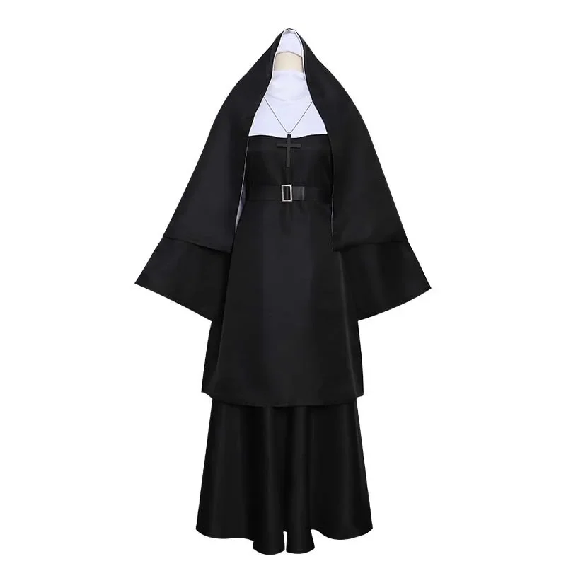 Halloween The Nun Cosplay Costume Valak Black Uniform Robe Suit Halloween Party Demon Nun Performance Clothes