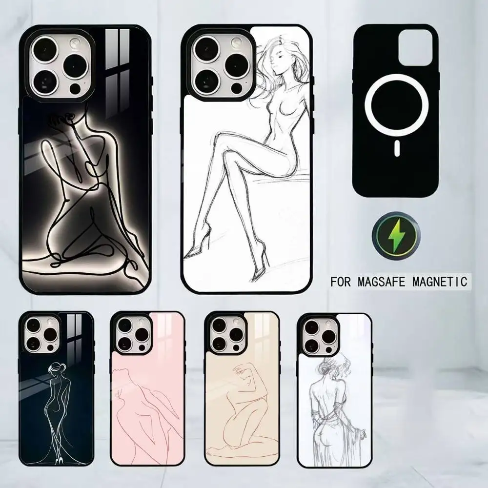 Nude woman Line Art Phone Case For iPhone17,16,15,14,13,12,11 Plus,Pro Magnetic For Magsafe Wireless Charging