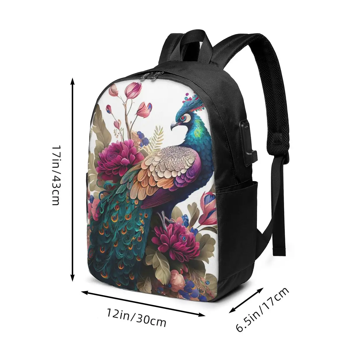 Peacock Rests On Floral Branch Backpack Travel Notebook Bag Computer College Student School Bag Laptop Shoulder Bags Men Women