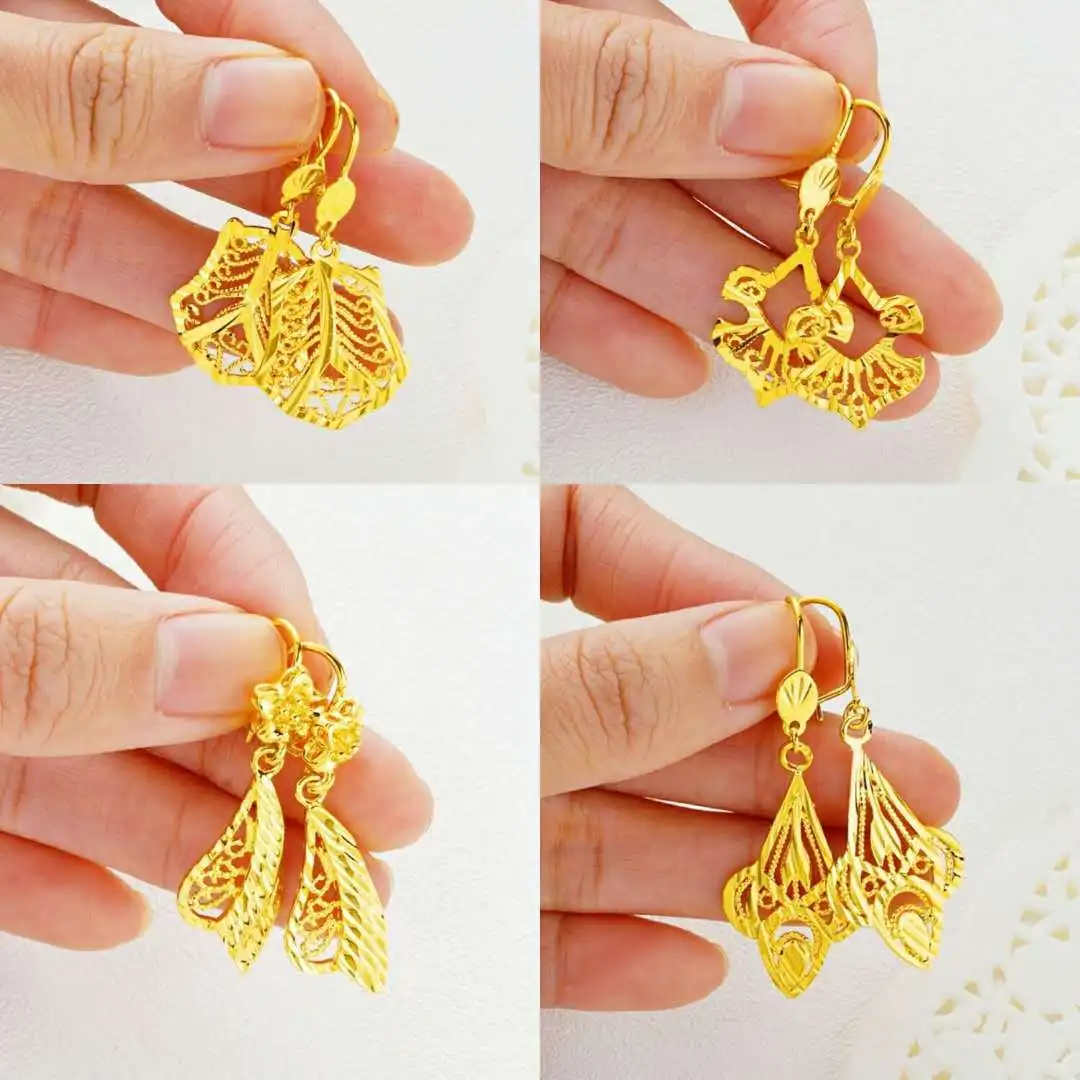 24K Gold Earrings for Women Heart Leaf Round Numnber Dangle Earrings Long Drop Earrings Gold Wedding Jewelry Christmas Gift