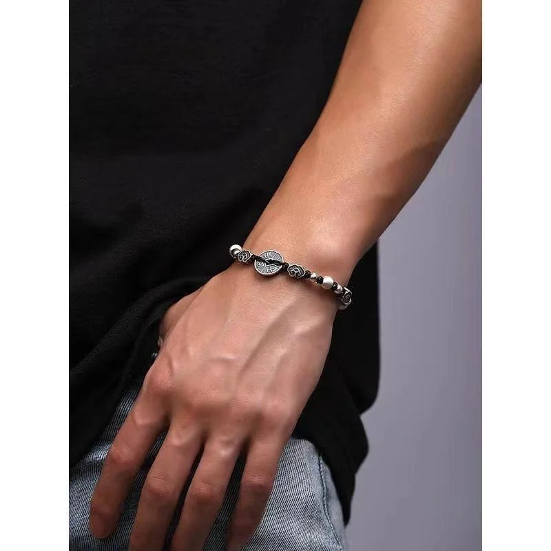 Trendy Auspicious Clouds Beads Bracelet Men Jewelry Ethnic Style Eight Diagrams Safety Buckle Bracelet Male Hand Accessories