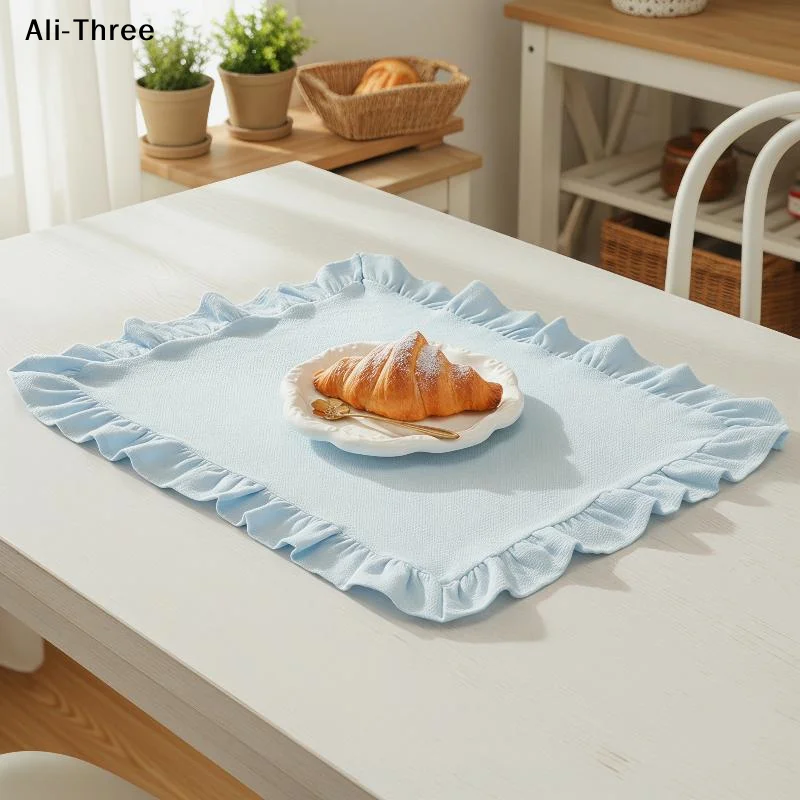 1Pcs Pink Blue Stripe Ruffle Placemat Set Cute Table Decor For Kitchen Dining Room Breakfast Party Napin