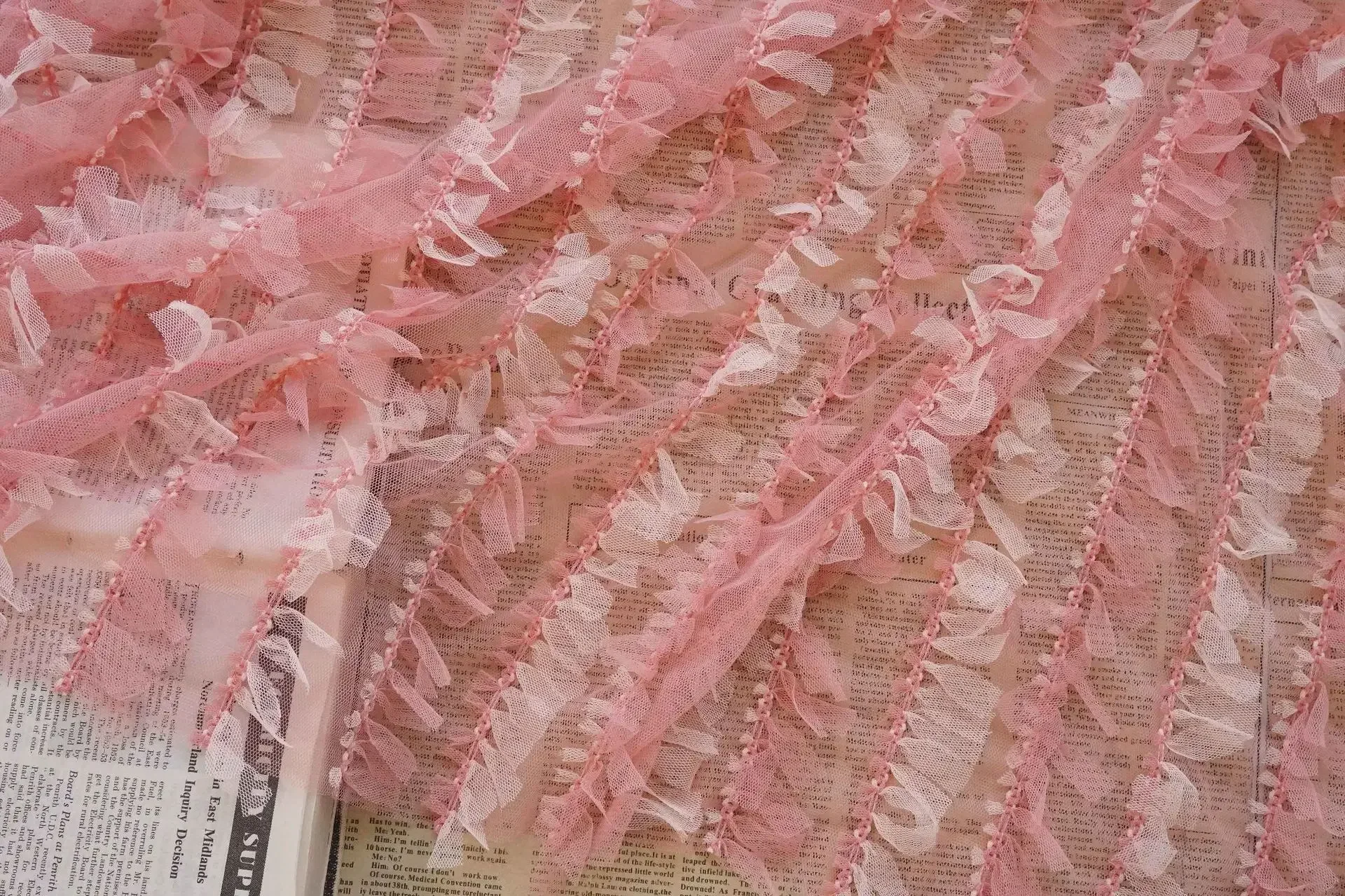 Pink Mesh Fabric for Spring Summer Embroidered Dress Fluffy Skirt Fabrics Girlish Accessories Cake Skirts Diy Decorative Cloth