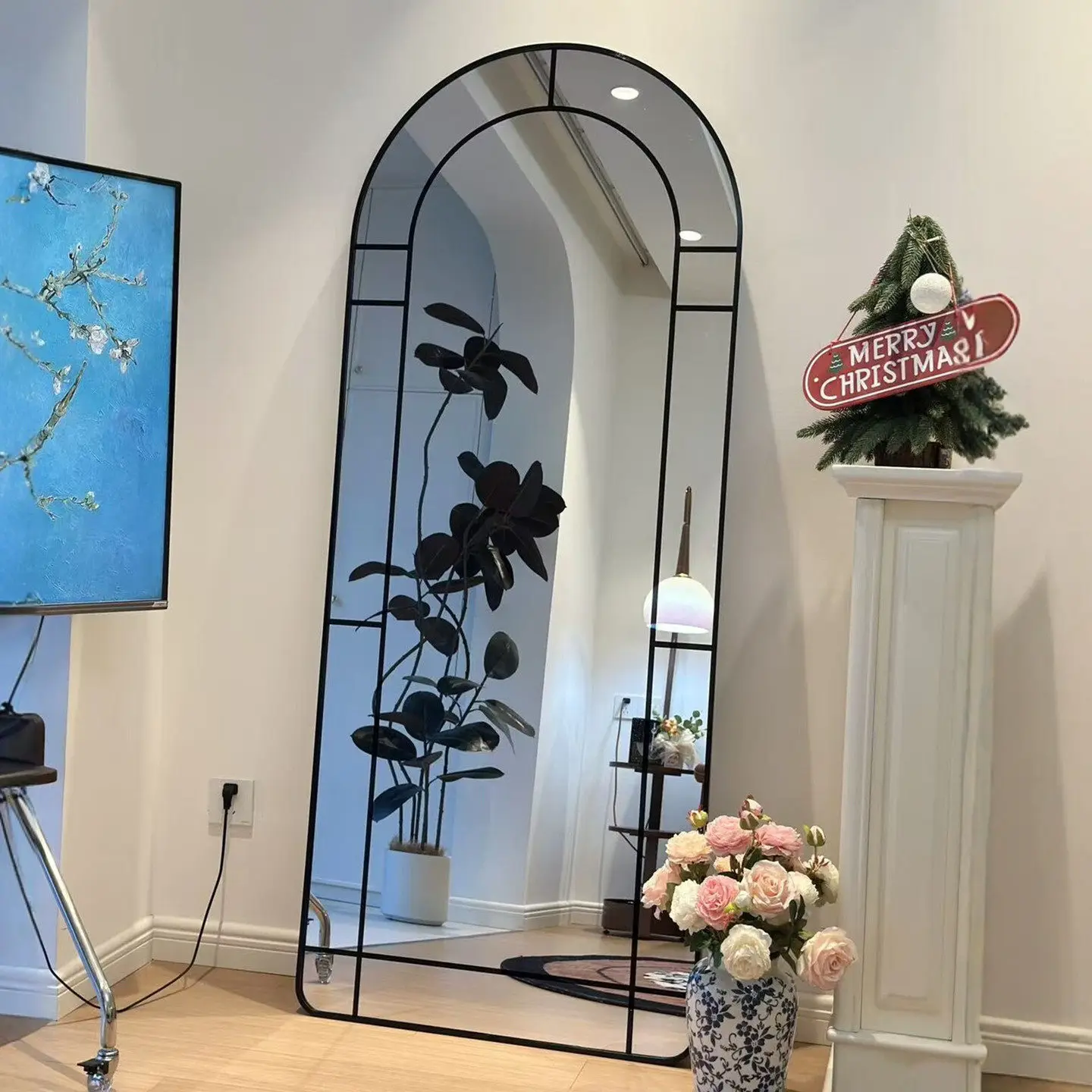 LMM special-shaped arch mirror soft bag frame full body mirror floor wall hanging bedroom entrance light luxury large mirror
