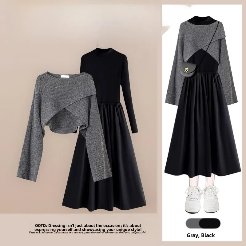 

Осенний вязаный женский комплект больших размеров с перекрестным дизайном, роскошный комплект из двух предметов с бретелями, омолаживающий модный наряд