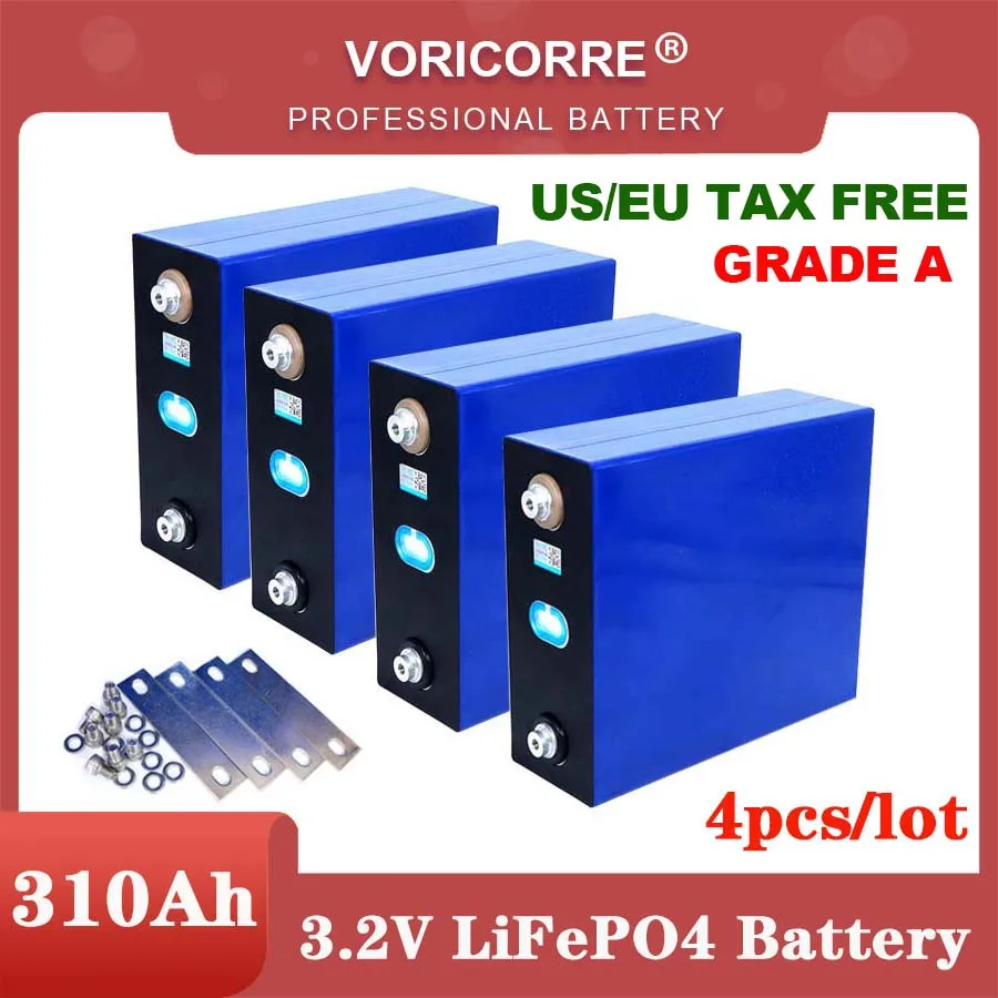 4PCS Grade A 3.2V 310Ah lifepo4 battery DIY 12V 310AH Rechargeable battery pack for Electric car RV Solar Energy storage system