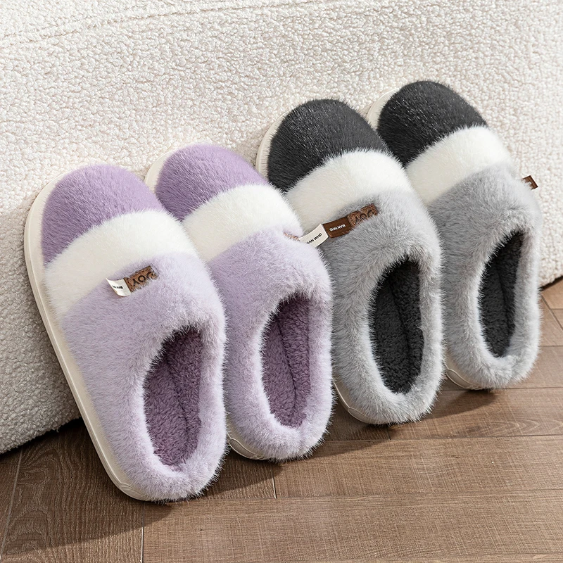 Mixed Color Fluffy Furry Home Slippers Women Comfort Indoor Soft Sole Platform Plush Slides Woman Non Slip Warm Cotton Slippers
