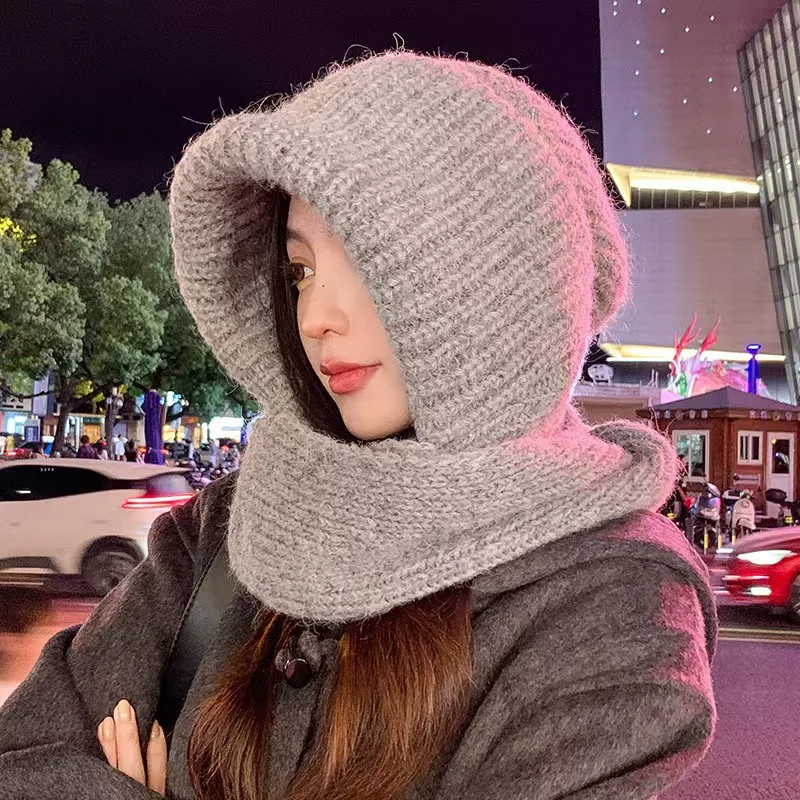 New warm ear protection knitted hat women's autumn and winter big scarf wool hat Korean fashion thickened flying hat LeiFeng hat
