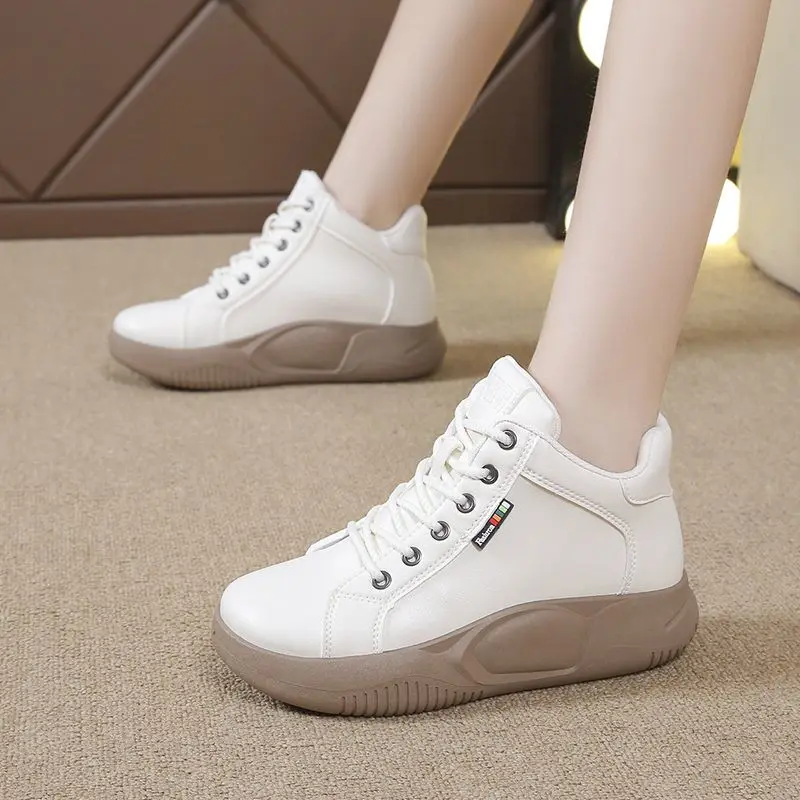 Sneakers Biker Chunky Booties Lace-up Short Shoes for Women Black Platform Female Ankle Boots Sports with Laces Footwear Y2k Pu