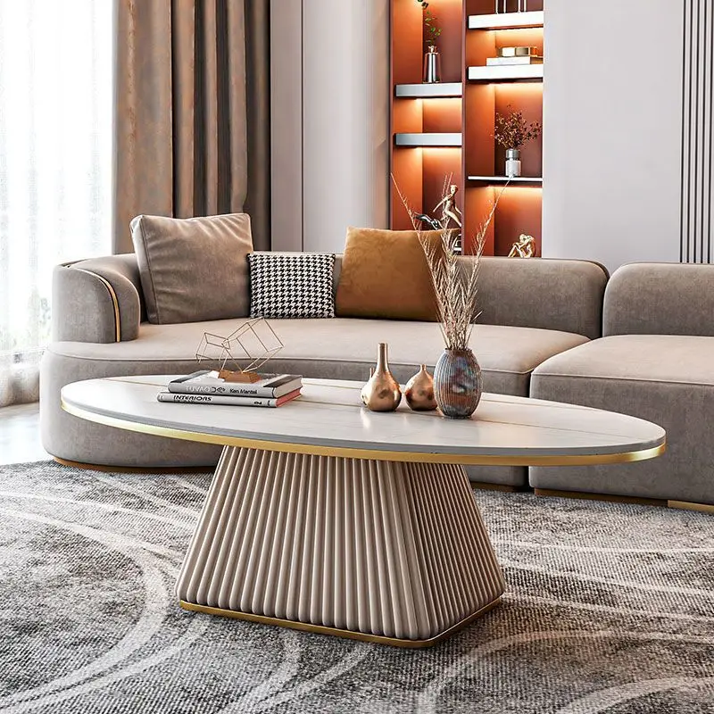 Light luxury model room coffee table designer minimalist modern living room small apartment household oval rock plate coffee