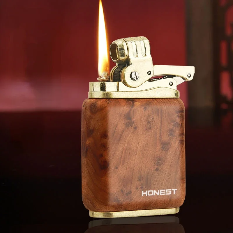 2024 New HONEST Sandwood Kerosene Windproof Lighter Old Vintage Knot Kerosene Lighter  Smoking Accessories Men\'s Gift Tool