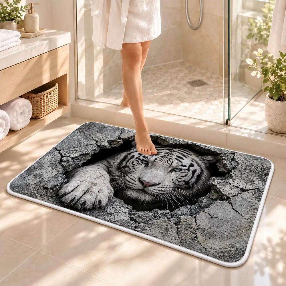 Animals in the Wall Floor Mat Flannel Rug Soft Non Slip Washable Door Mat for Bathroom Bedroom Kitchen Home Decor 2