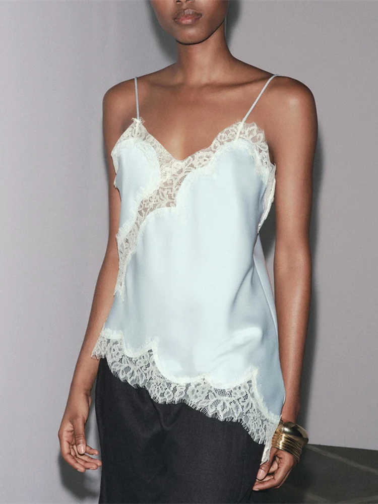 Neue Sommer frauen Spitze Asymmetrische Saum Unterwäsche Sle Dünnen Riemen Top Pendeln Sle Slim Fit Regelmäßige Länge Reine Farbe