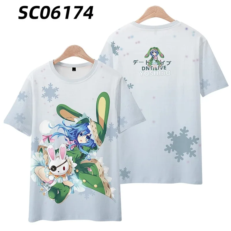 Anime data um ao vivo himekawa yoshino 3d impressão t camisa das mulheres dos homens verão manga curta engraçado camiseta 2024