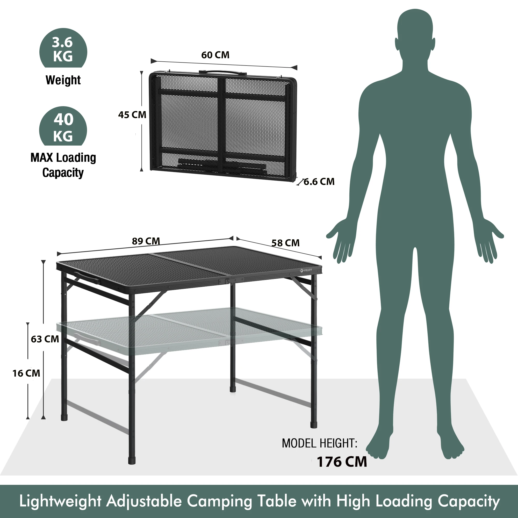 Villey Outdoor Folding Table Chair Camping Aluminium Alloy BBQ Picnic Table Waterproof Folding Table Desk