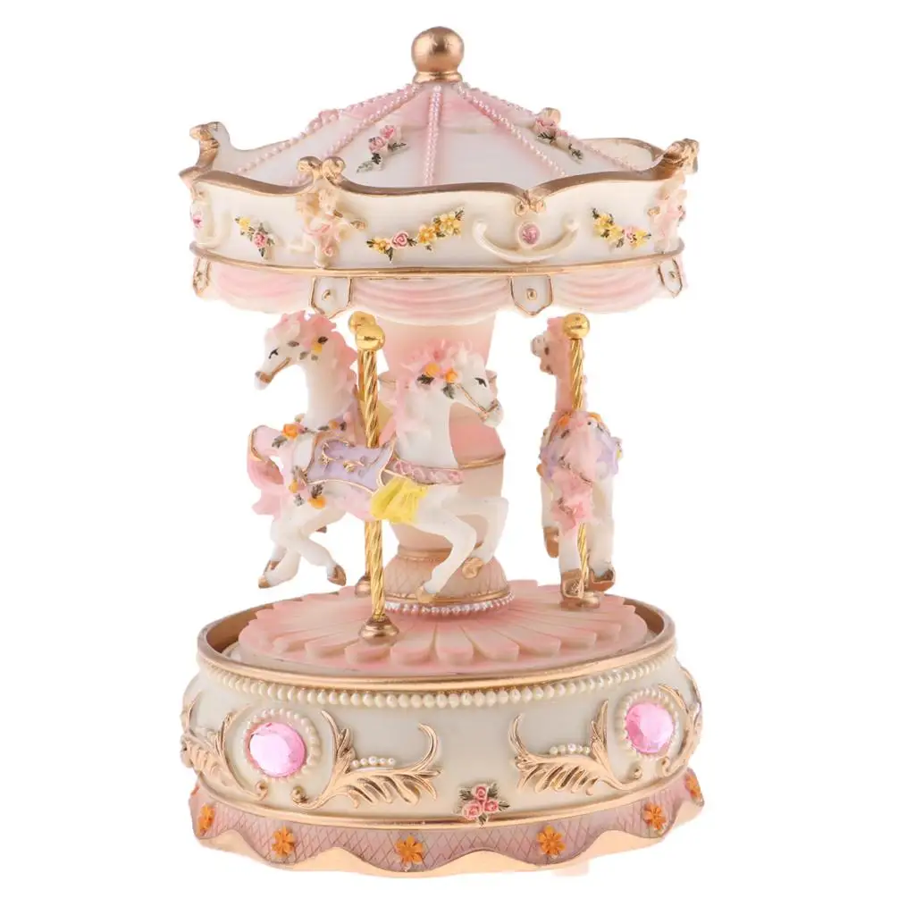 Handcrafted Resin Rotating Horse Carousel Music Box Crafts Home Decorative Collectibles Toys Birthday Anniversary Gift