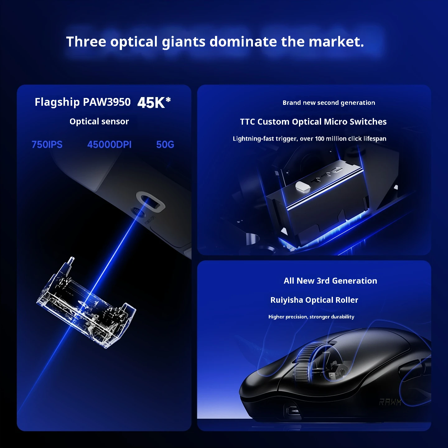 RAWM LEVIATHAN V4 Gaming Mouse PAW3950 E-sport Sensor Nodic54 Flagship Master Chip 20000FPS Accuracy Tracking 8k Low Latency
