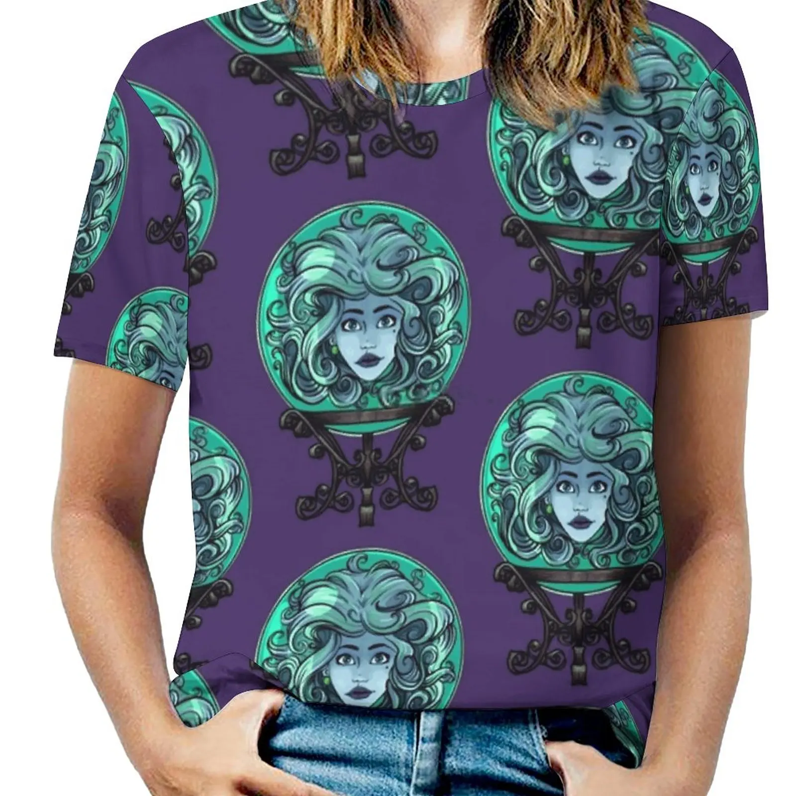 Madame Leota , No Background Fashion Print Women Ladies Girls T-Shirt Harajuku Round Neck Short Sleeve Tops & Tees Haunted