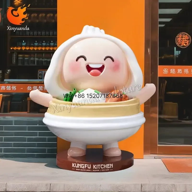 Wmwmnu for Fiberglass Food Cartoon Bun Sculpture Breakfast Shop Restaurant Entrance Check-in Decor Large Floor-standing