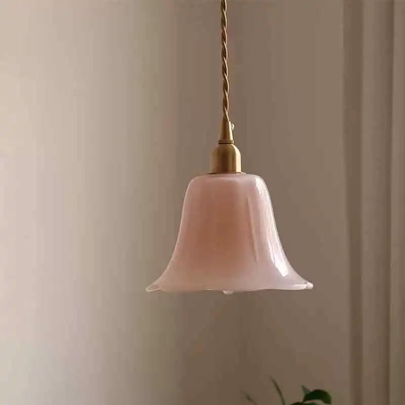 Retro Copper Glass Chandeliers Pink Green Skirt Glass Lamp Minimalist Nordic Dining Table Coffee Shop Bedroom Bedside Chandelier