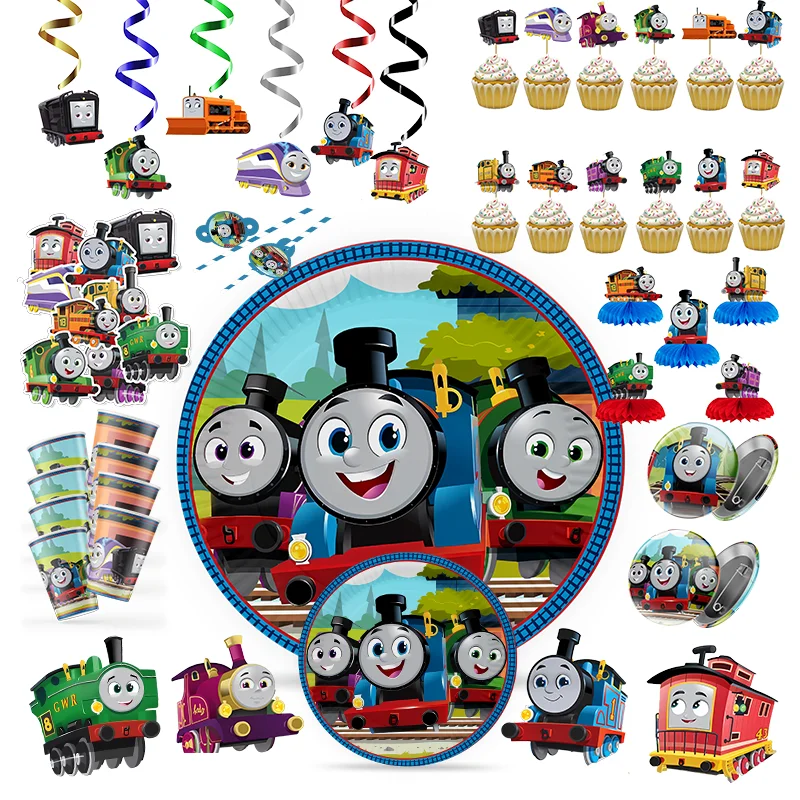 Thomas And Friends Movie Party Supplies Disposable Tableware Paper Plates Backdrop Kids Birthday Party Decor Baby Shower Gifts