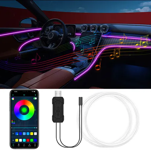 Tira de luces LED ambiental para Interior de coche, Kit de iluminación de neón de ambiente de fibra óptica con Control por aplicación, barra de luz Flexible, 4 en 1/6 en 1 RGB