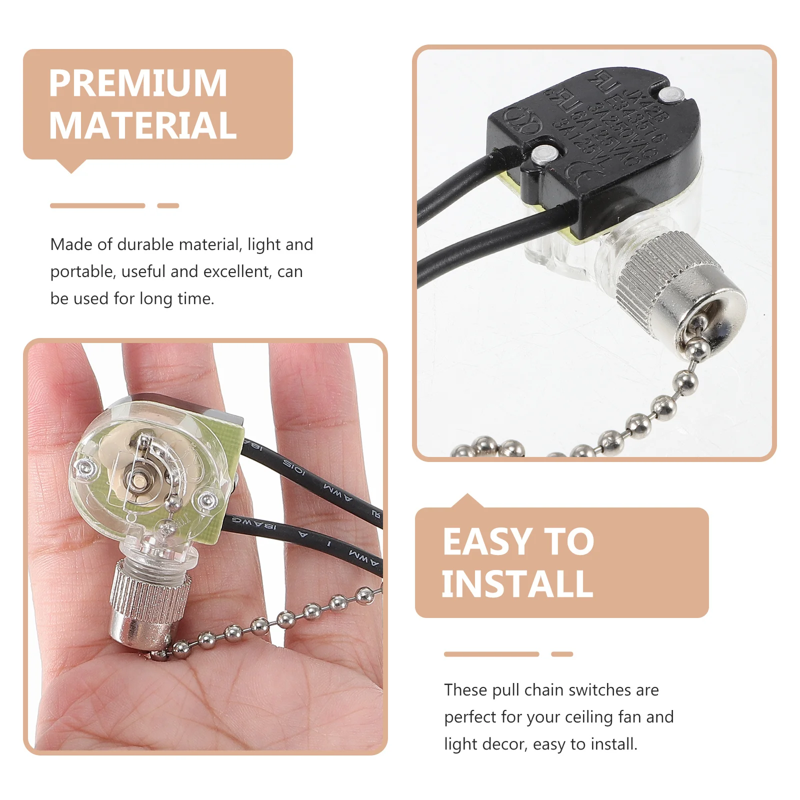 

2Pcs Excellent Ceiling Fan Pull Chain Simple Use Safe Balcony Garden Window Wall Decoration Ceiling Fan Switch