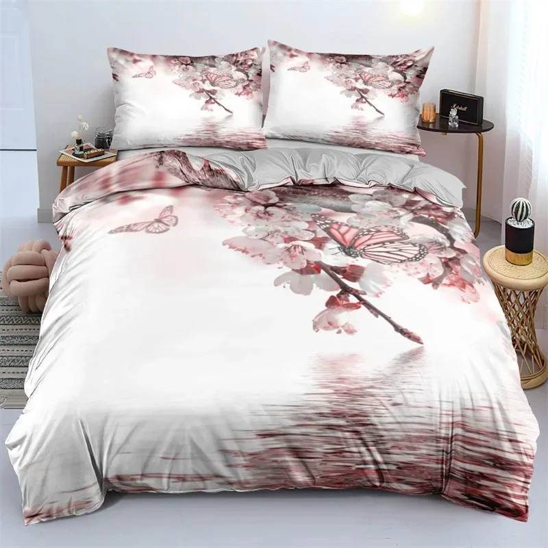 3D Design Flower Duvet Cover Sets King Queen Twin Size Floral Print Bedding Set Bedroom Decor Dark Gold Flowers for Girls Women