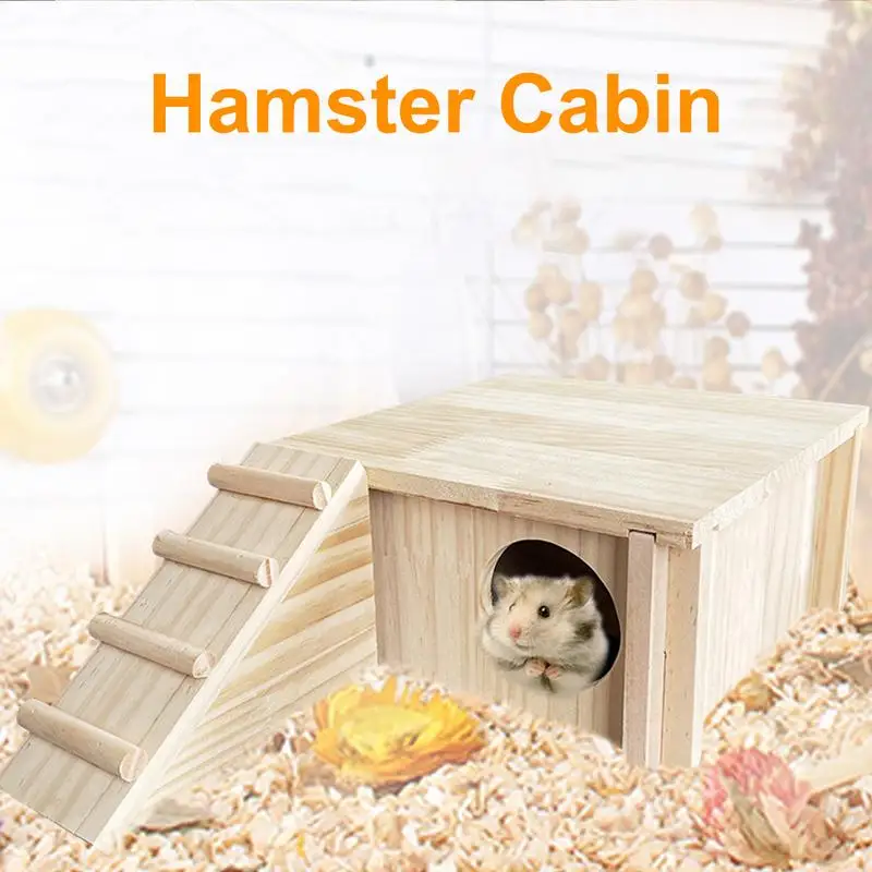 

Hamster House Wooden Hamster Cage Habitats Decor With Climbing Ladder Cage Accessories For Interactive Foraging Setup