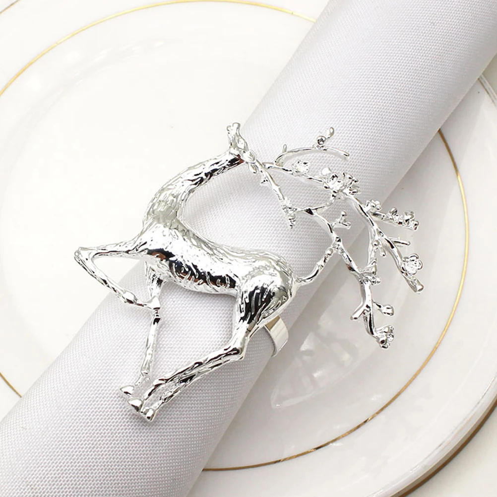 

2pcs Christmas Buckles Elk Shaped Decorative Napkin Holders Creative Tableware Accessories Party Home Decoration Festival Napkin