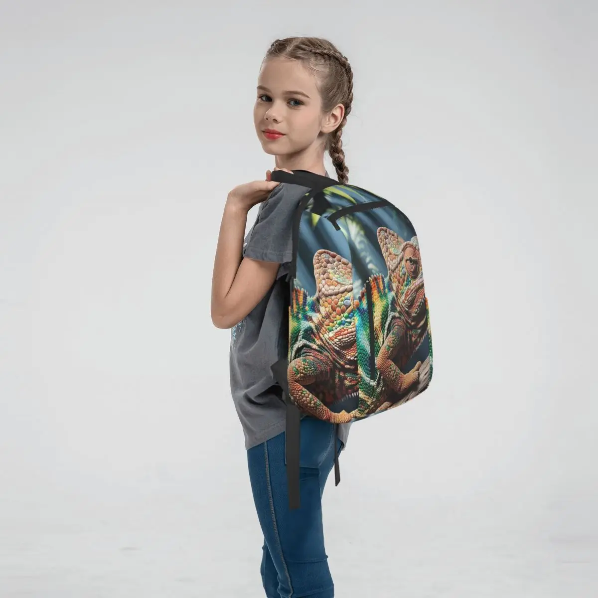 Realistic Iguana Lizard Green Reptile Backpack Daypack Boys Girls BookBag School Bag Shoulder Bags for Men Women