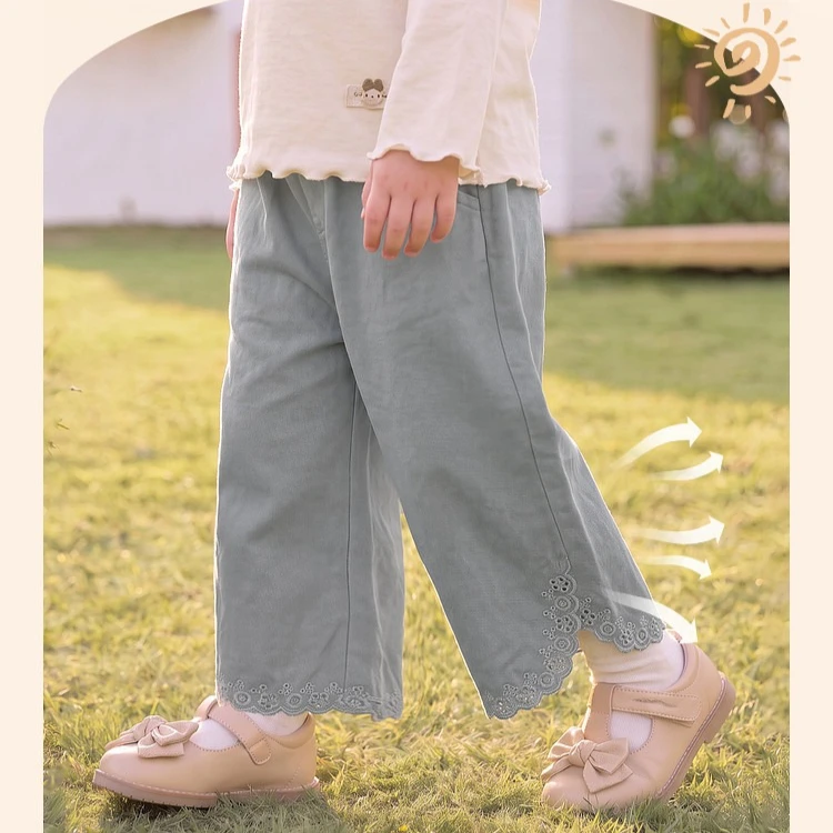 Girls Pants 2026 Autumn and Winter New Children's Clothing Korean Style Girl Baby Foreign Style Lace Hollow Straight Tube Pants
