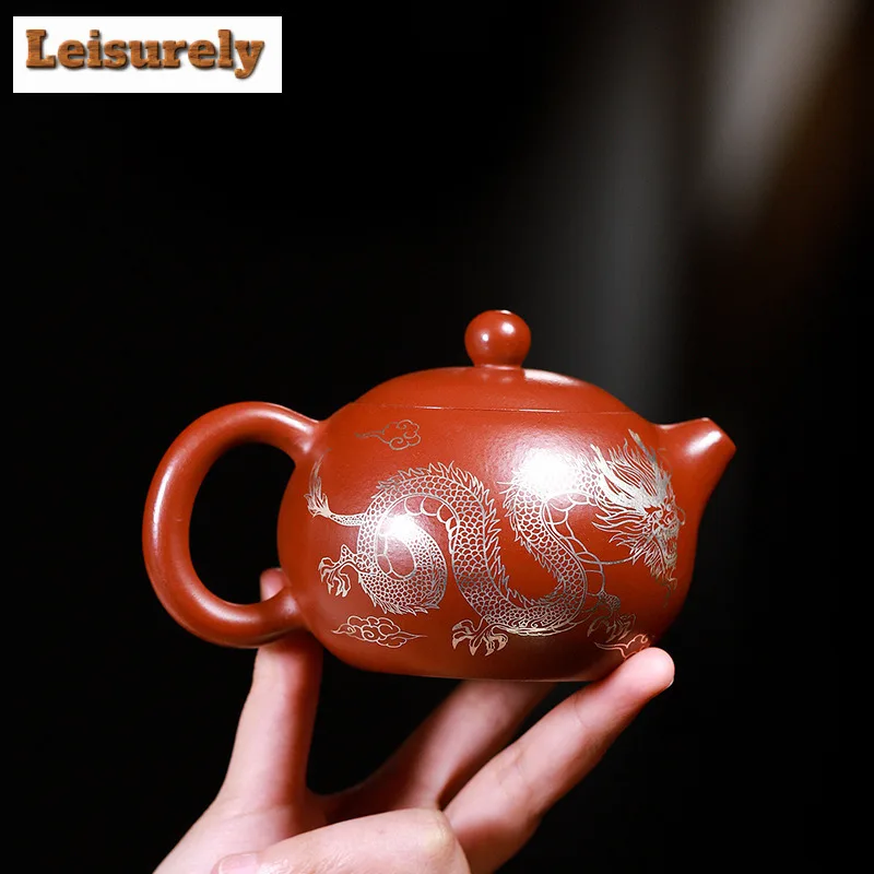 250ml Yixing Purple Clay Teapots Handmade Dragon And Phoenix Xishi Pot Raw Ore Dahongpao Mud Kettle With Strainer Zisha Tea Set