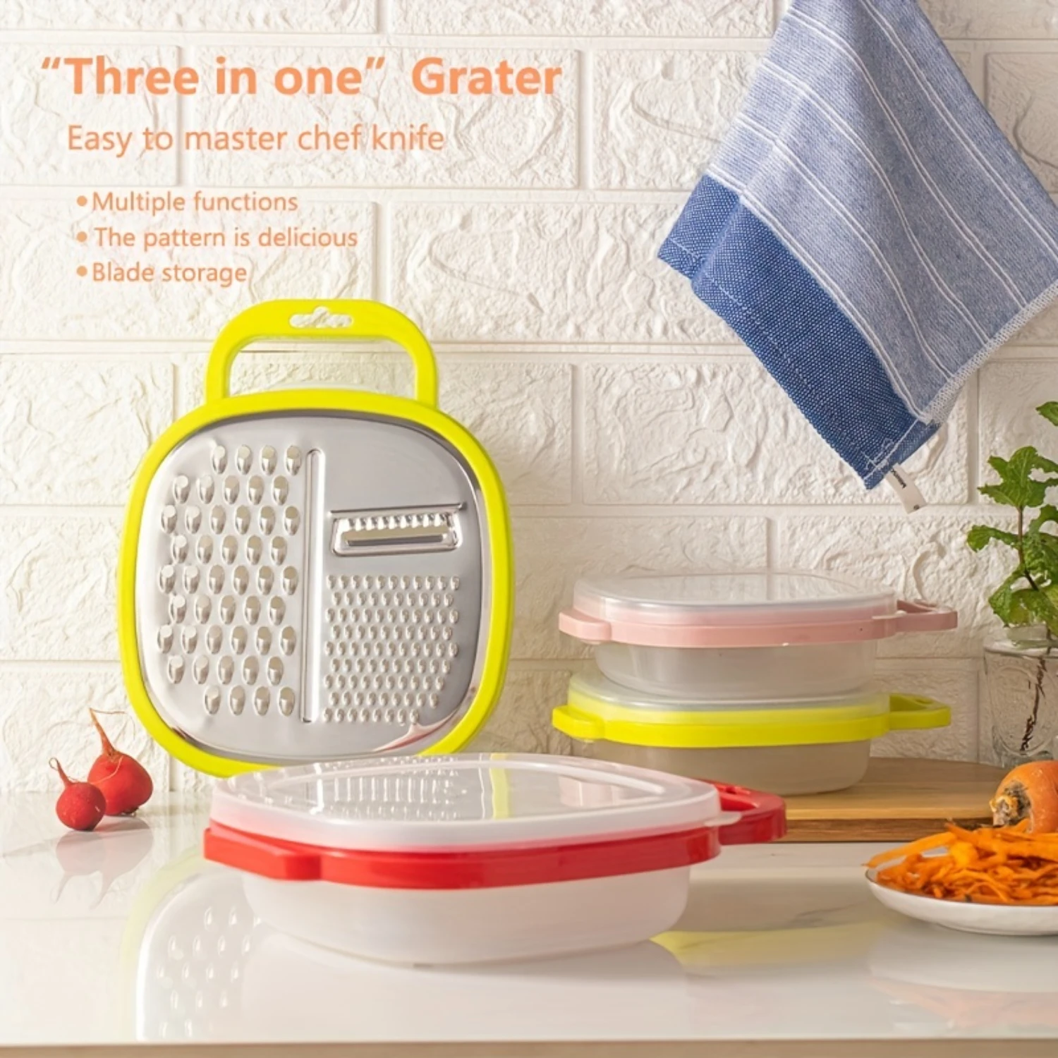 1pc Multi-functional Stainless Steel Lunch Box Grater with Container and Lid - Grate Potatoes, Slice Vegetables, and Peel Cheese