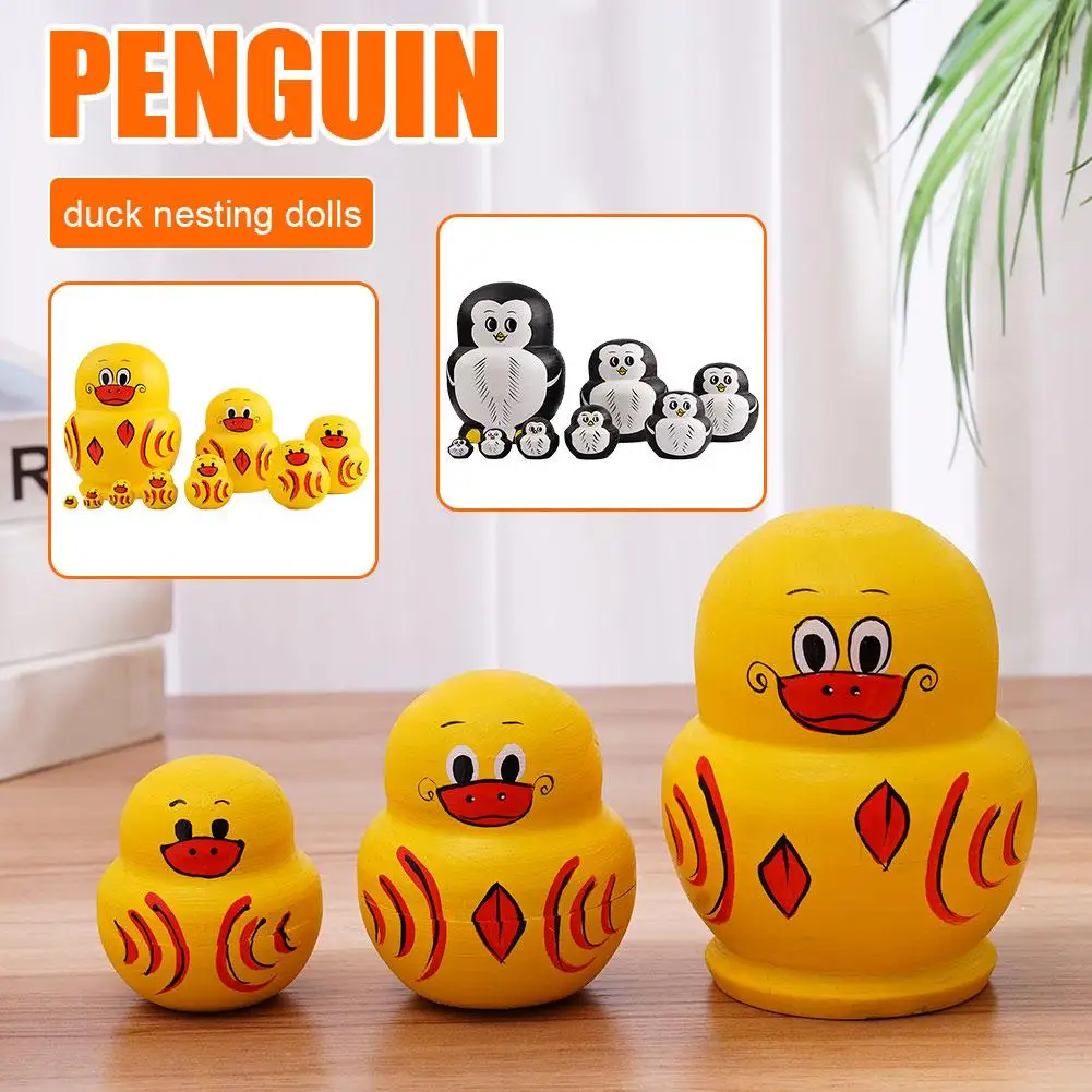 10 Layers Russian Nesting Dolls Toys Cute Yellow Duck Penguin Dolls For Kids Adult Handmade Hand-painted Arts Crafts Desk D G1E9