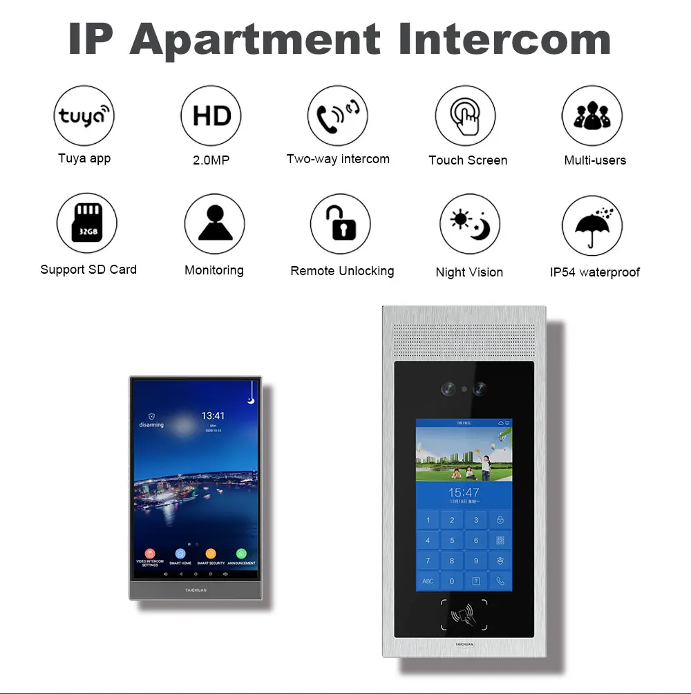 IP Video Intercom System taichuan android system 1080p 8 inch smart home apartment video intercom