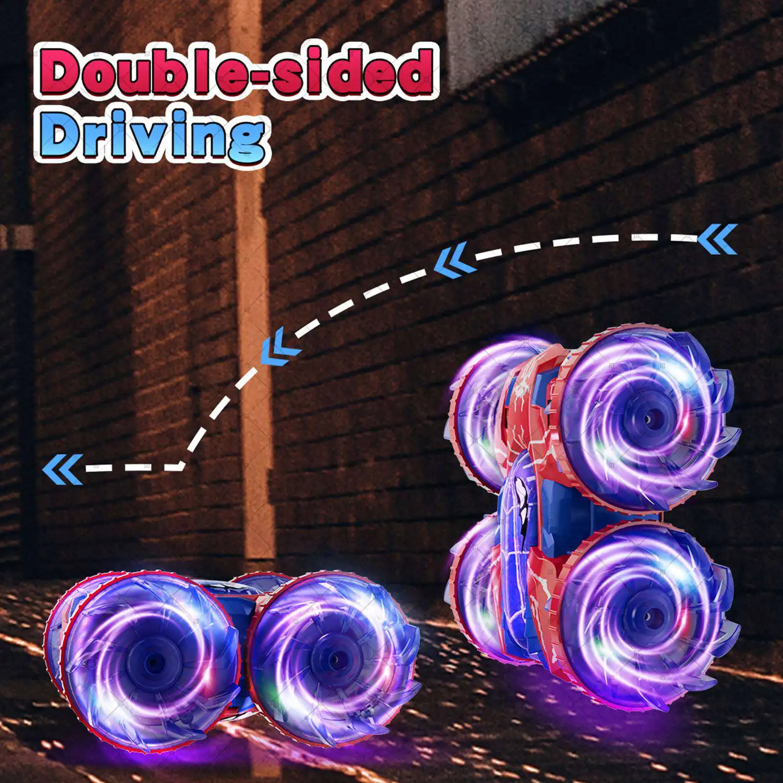 Coche acrobático RC con detección de gestos, coche de Control remoto con gestos de mano anfibio giratorio de 360 grados con luces para niños, rojo