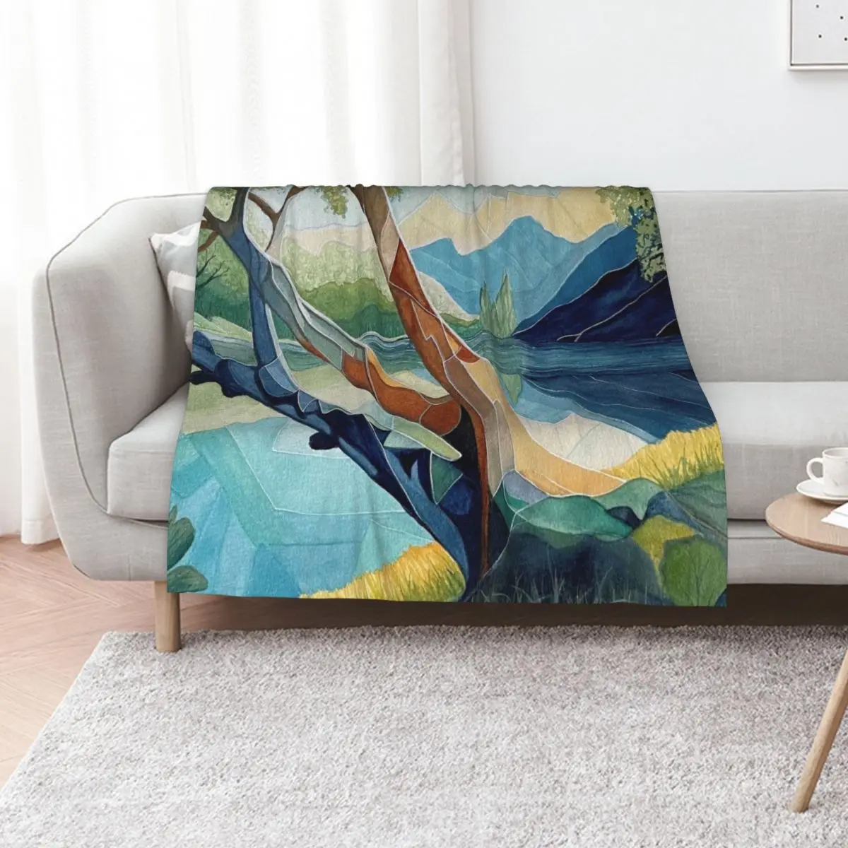 Abstract watercolour of an old gum tree and mountains reflected on the river Throw Blanket blankets ands heavy to sleep Blankets