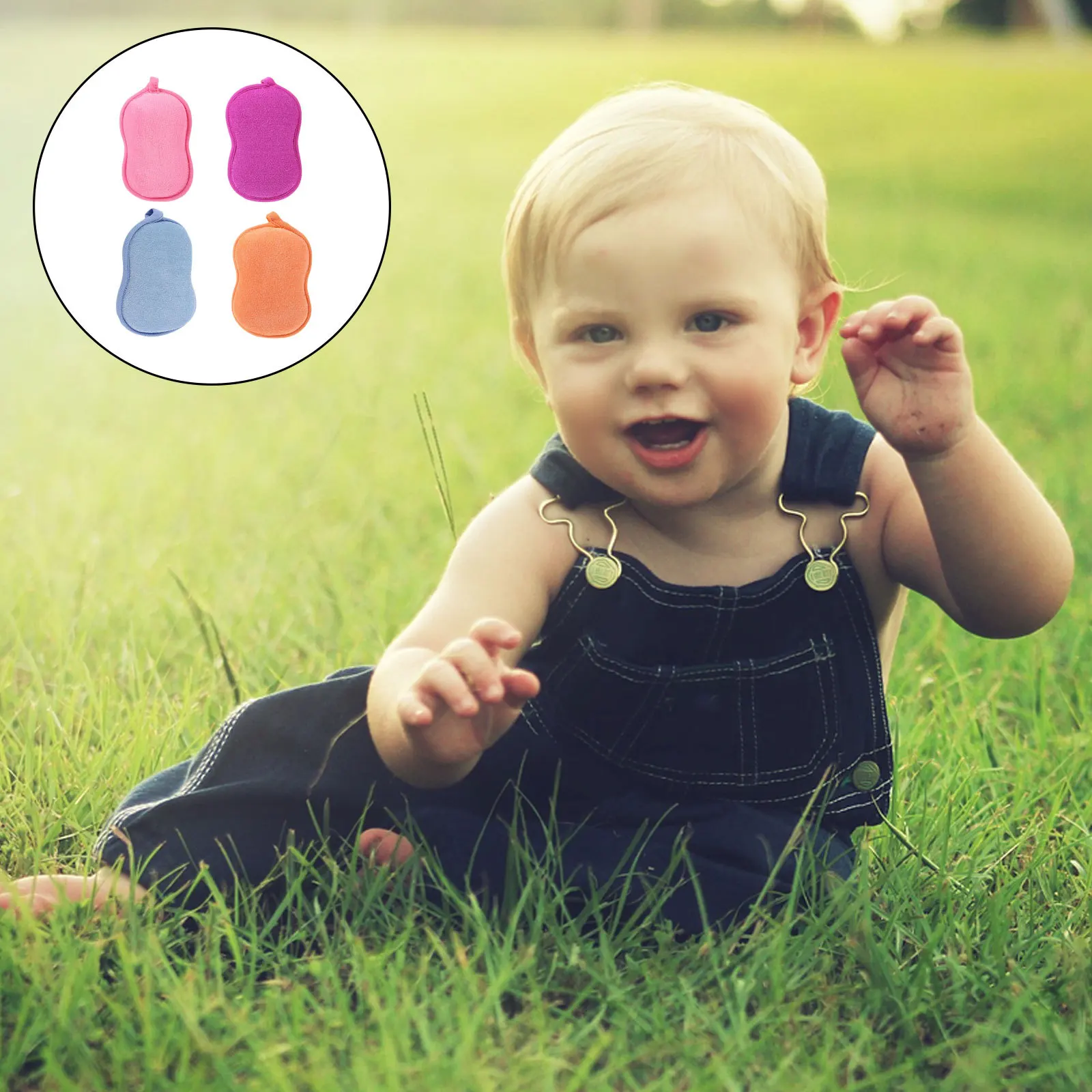 

4pcs Shower Body Scrubber Brush Exfoliating Baby Sponge Bath Towel For Kids Scalp Cleaning Massage Bathing Tool Sponge Bath